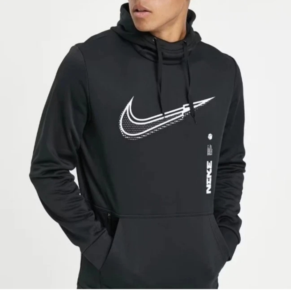 Nike Hoodie Men's Training Therma-Fit Black Pullover Hoodie Zip-Pocket Medium
